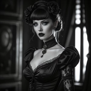 Create an image of a femme fatale, depicted as a captivating wom...