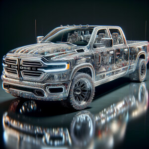 elegant white 2017 dodge truck made of transparent glass glitter...