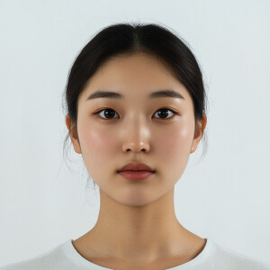 Portrait of a 19-year-old North Korean woman with a clean, makeu...