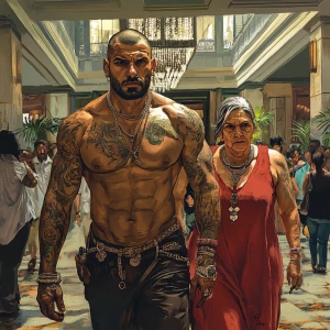 Create an HD digital artwork in a 1:1 aspect ratio depicting a m...