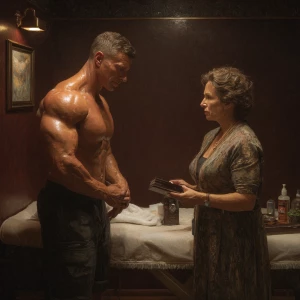 Hyperrealistic digital painting of a muscular Russian man in his...