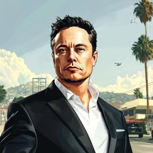 Elon Musk..party with pepe, in GTA San Andreas and carton style