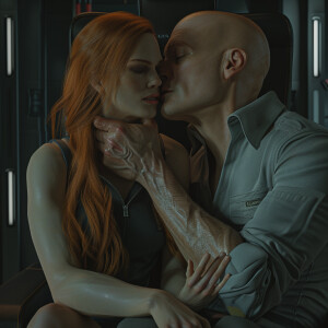 A photorealistic high resolution image. Light ginger haired fema...