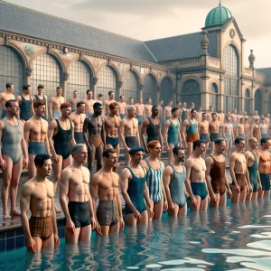 Men swimming in their speedos at the YMCA