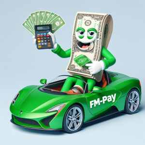 An anthropomorphic dollar bill character dressed in green attire...