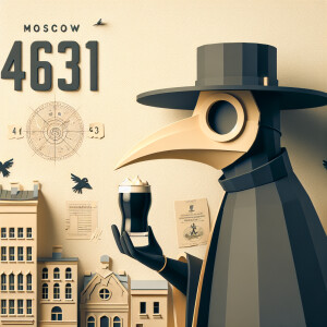 A plague doctor in the Fallout world, standing against the backd...