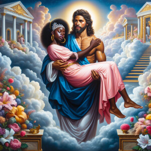 An oil painting in a classical style depicting a single African-...