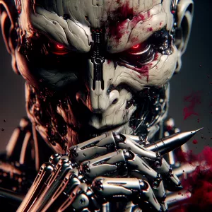 A close-up photo of The Terminator's face, rendered in a surreal...