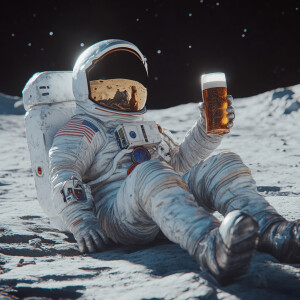 Astraunaut on the Moon enjoying beer realistic unreal render 4k