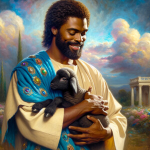 Oil painting of an African-American man resembling Jesus Christ,...