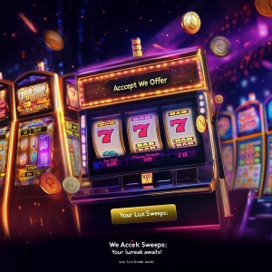 Create an online casino-themed graphic. Background: a blur of sp...