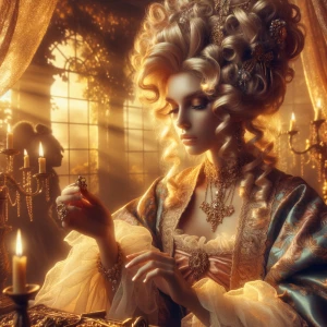 In a whimsically elegant tableau, a zenithal rococo-inspired sor...