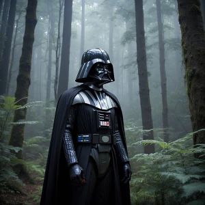 Ghibli style portrait of Darth Vader standing in a mystical fore...