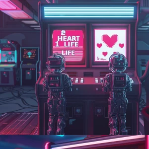 /imagine prompt: inside a vintage 1980s arcade cabinet screen, p...