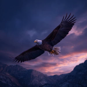 Eagle flying before the dawn breaks