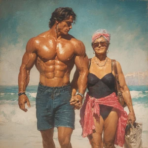 hyperRealism painting.a muscular sweaty american employer man wa...