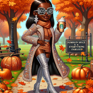 A hyper-realistic cartoon image of an African American woman wal...