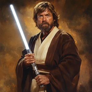 Create an image of Chuck Norris dressed in traditional Jedi robe...