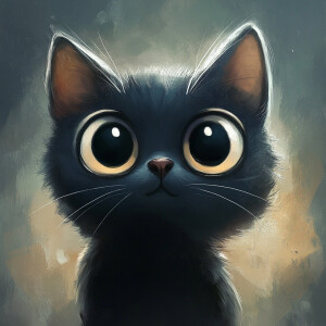 Cartoonish nebulung cat with big eyes