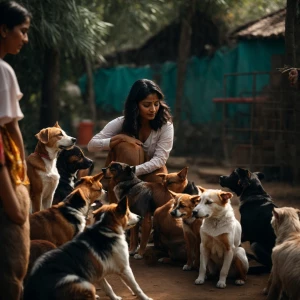 Indie stray dogs of group in believe of Sharanam animal care and...