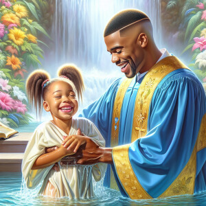 An oil painting of a light-skinned African-American pastor with...