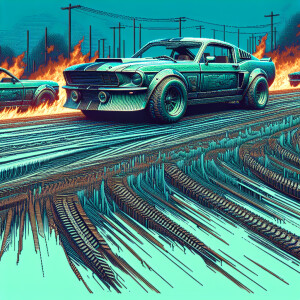 an image of a 1992 mustang  featuring in the style of liquid met...