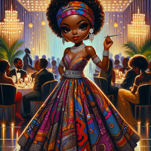 "Create an artistic depiction of an African American chibi chara...