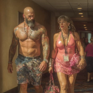 Hyperrealism digital painting ,a miami muscular beefy bearded ta...