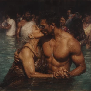 Hyperrealism, photo painting .a  indian criminal sweaty muscular...