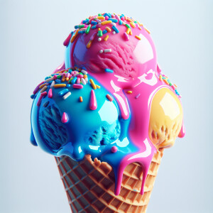 Generate a photorealistic image of a glossy, slightly melting ic...