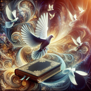 Create me a realistic spiritual image using doves the Bible and...