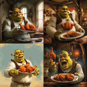 Create Shrek eating fried chicken in PlayStation 2 graphics