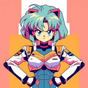 1990s anime screencap, girl a plugsuit, standing with hands on h...