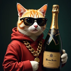 cool gangsta rapper cat in sunglasses with a gold chain with cha...