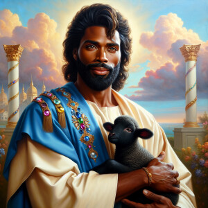 Oil painting of an African-American man resembling Jesus Christ,...