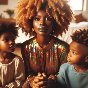 Dichroic glass style African American women full lips and long...