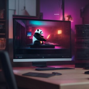 Panda gamer plays PC and game consoles