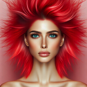 Create a vivid red hairstyle, ensuring the red hue is striking a...