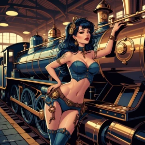 Sultry, vintage-inspired illustration of a seductive dark blue h...