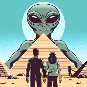 Full veiw of cartoonish Picture of an Egyptian pyramid with a gr...