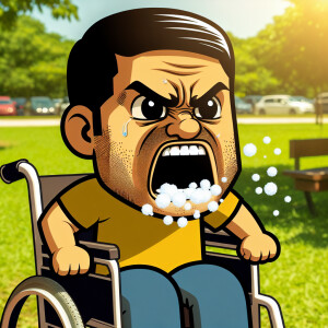 Draw a guy sitting in a wheelchair He's mad expression on his fa...