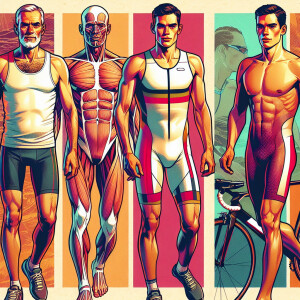 Capture the essence of a realistic and idealized male triathlete...