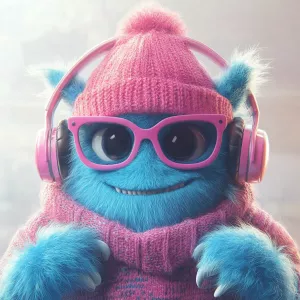 ChillGuy, a playful and inventive blue monster character wearing...