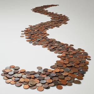 Call formed with pennies hyperrealistic
