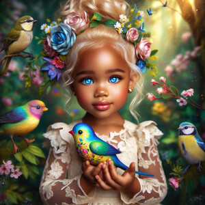 A magical scene featuring a light-skinned African-American toddl...
