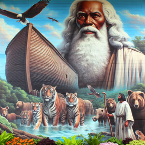 A close-up and detailed wall painting focusing on Noah, depicted...