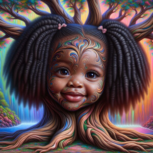 Create a hyper-realistic 3-D oil painting of a tree with a fulle...
