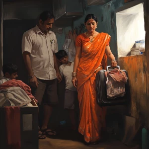 art style hd 1:1 ,a 54-year-old Gujarati mother who works as a h...