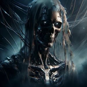 Imagine an eerie figure emerging from the shadows, silhouetted a...