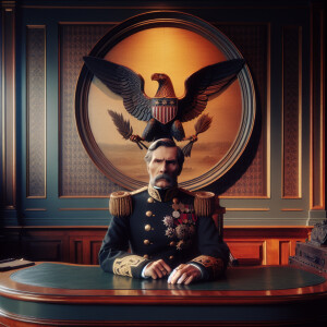 General Robert E Lee sitting behind a desk in the oval office, p...